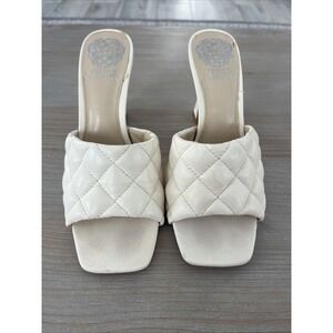 Vince Camuto Leather Quilted Heeled Sandals Brinela Cream 6.5 Used